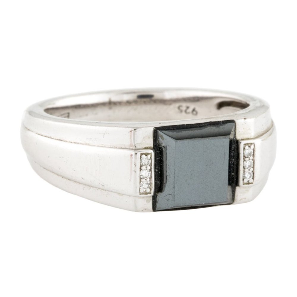 EFFY JEWELERY STERLING SILVER 925 HEMATINE & DIAMOND SIGNET RING - Picture 2 of 4